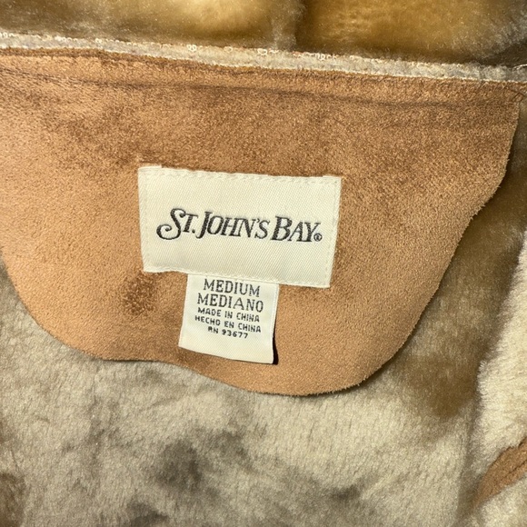 Vintage St. John's Bay Tan Faux Fur Lined Jacket Cozy Winter Coat - Picture 2 of 12